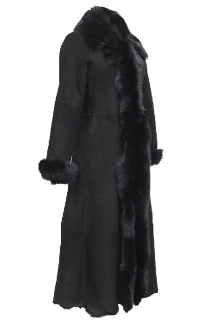 Womens Black Suede Toscana Sheepskin Trench Coat-Rushden