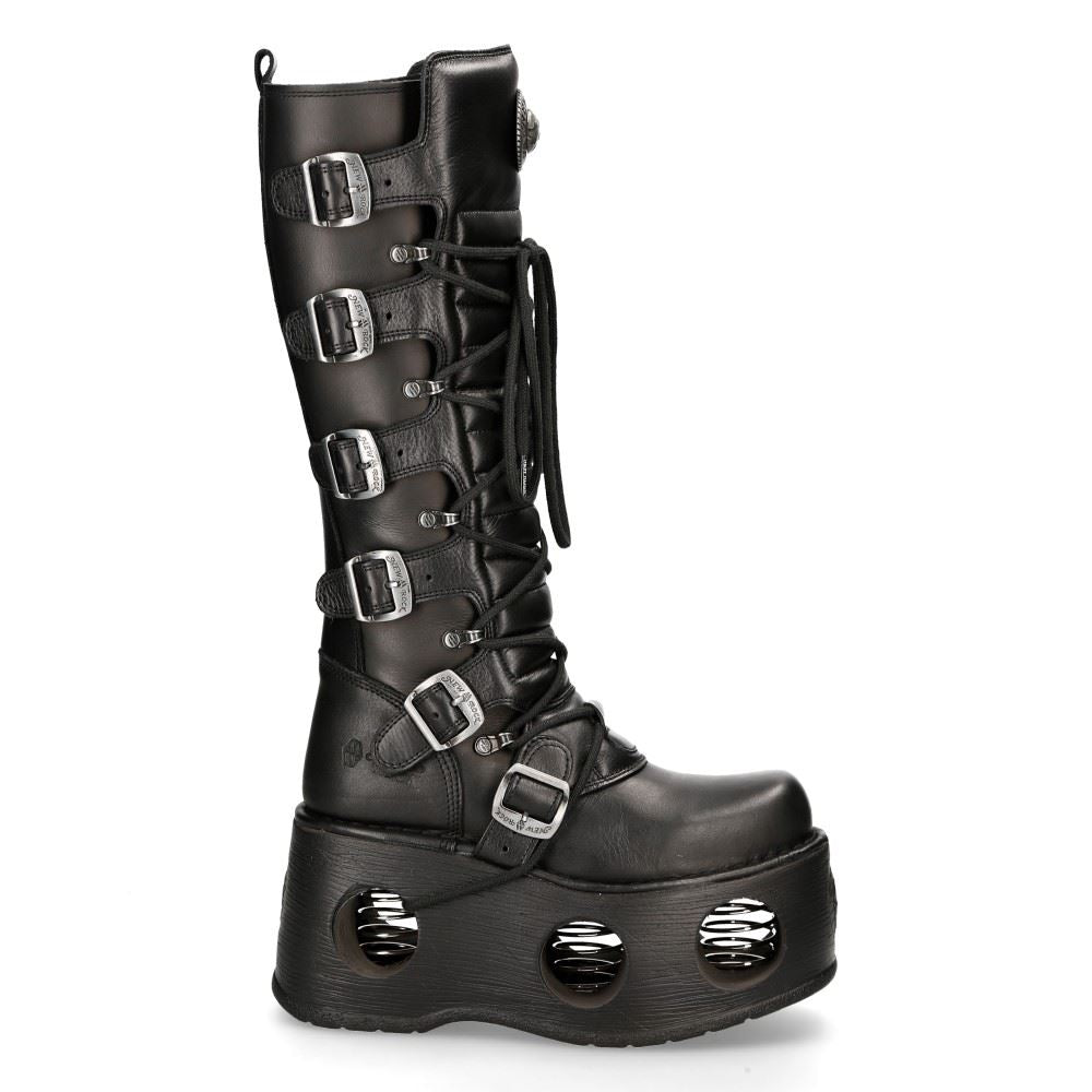 New Rock M-272-S2 Neptuno Metallic Knee High Black Leather Gothic