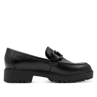 Tamaris Womens Black Leather Loafers Slip-On Platform Shoes