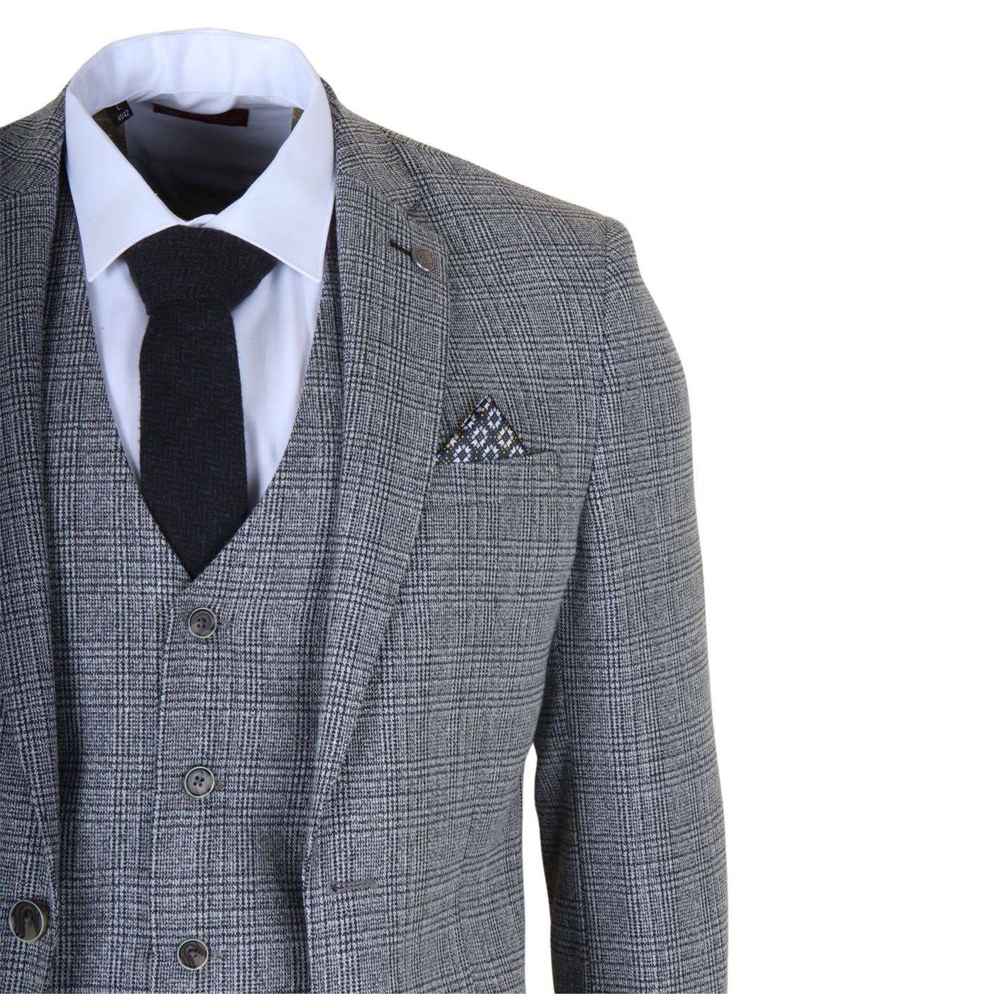 Men's 3-Piece Grey Classic Check Suit Slim Fit Plaid Formal Party Suit