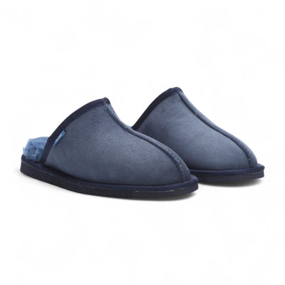 Men's Genuine Sheepskin Navy Suede Mule Winter Warm Non-Slip - Highland