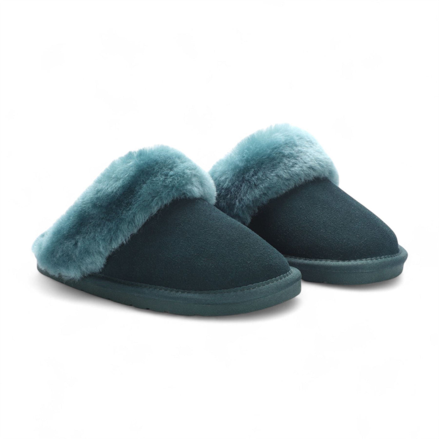 Women's Genuine Sheepskin Green Suede Mule Winter Slippers - Luna