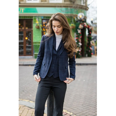 Women's Navy Blue Tailored Fit Tweed Formal Blazer