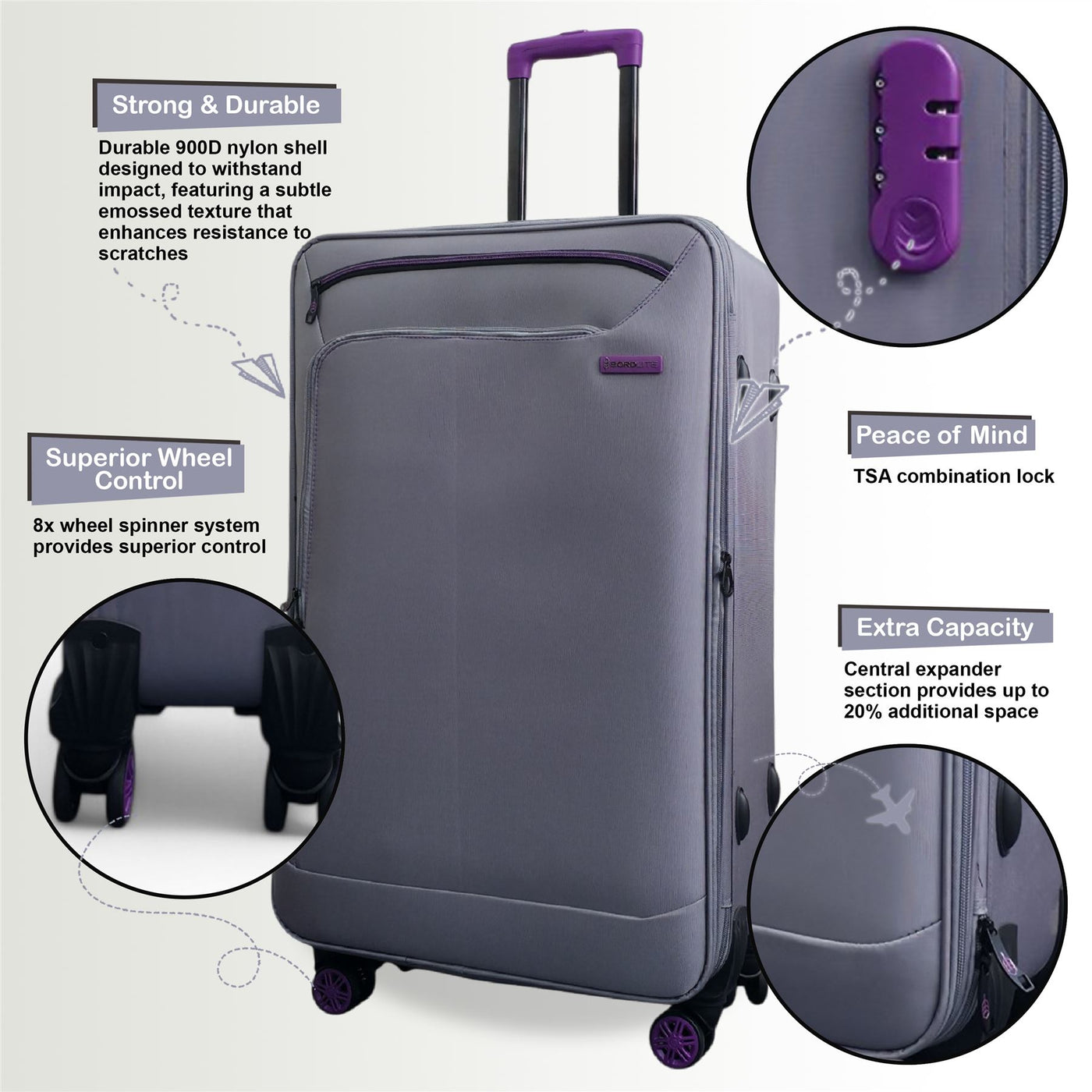 Soft Shell Cabin Suitcase 59 x 37 x 23 cm Luggage Suitable for Easyjet, Ryanair