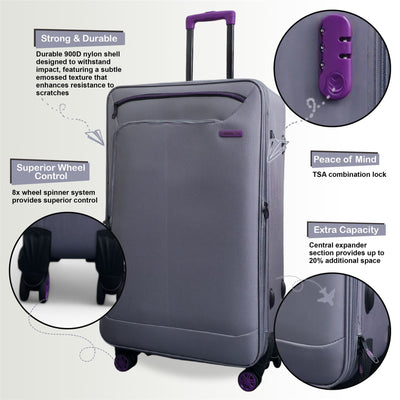 Soft Shell Cabin Suitcase 59 x 37 x 23 cm Luggage Suitable for Easyjet, Ryanair
