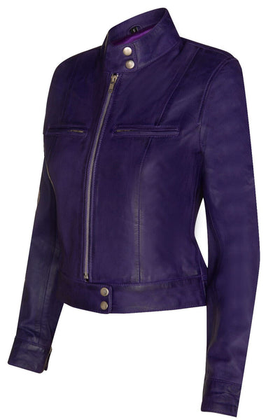 Women's Classic Leather Biker Jacket-Watford - Upperclass Fashions 