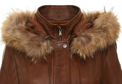 Womens Warm Leather Hooded Parka Jacket-Northwich - Upperclass Fashions 