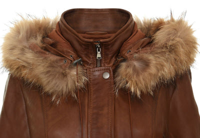 Parka da donna in pelle con cappuccio-Putian