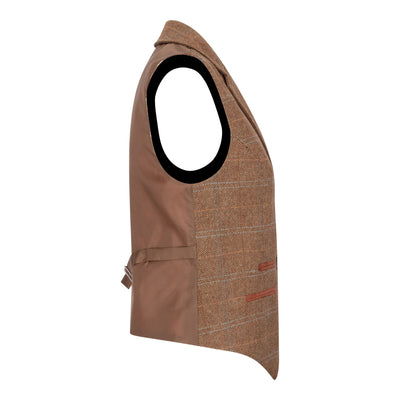 Women's Oak Brown Tailored Fit Tweed Waistcoat in Herringbone Check