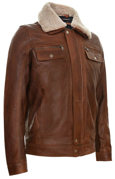 Mens Trucker Shirt Leather Jacket-Galway