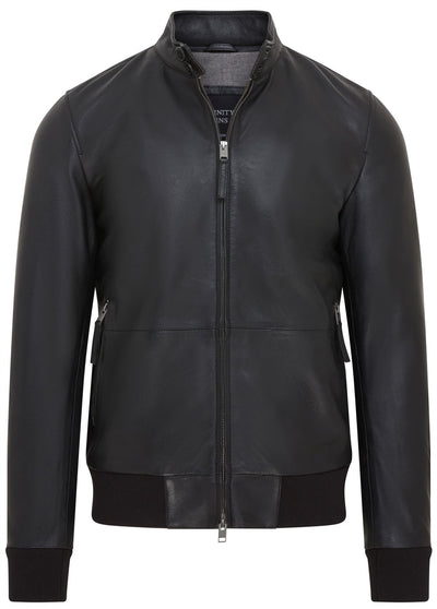 Mens Black Retro Leather Bomber Jacket -  Adak