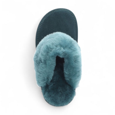 Women's Genuine Sheepskin Green Suede Mule Winter Slippers - Luna