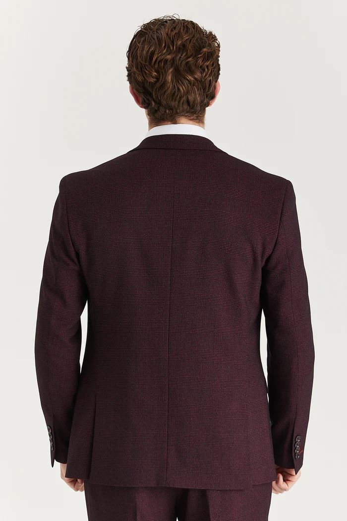 Men's Wine Suit Blazer Prince Of Wales Formal Blazer