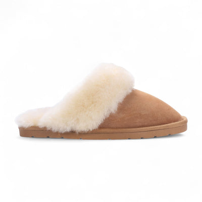 Women's Genuine Sheepskin Chestnut Suede Mule Winter Slippers - Luna