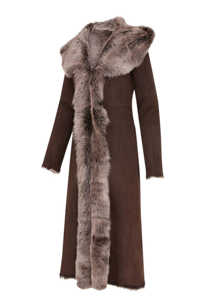 Womens Suede Toscana Sheepskin Hooded Trench Coat-Fribourg