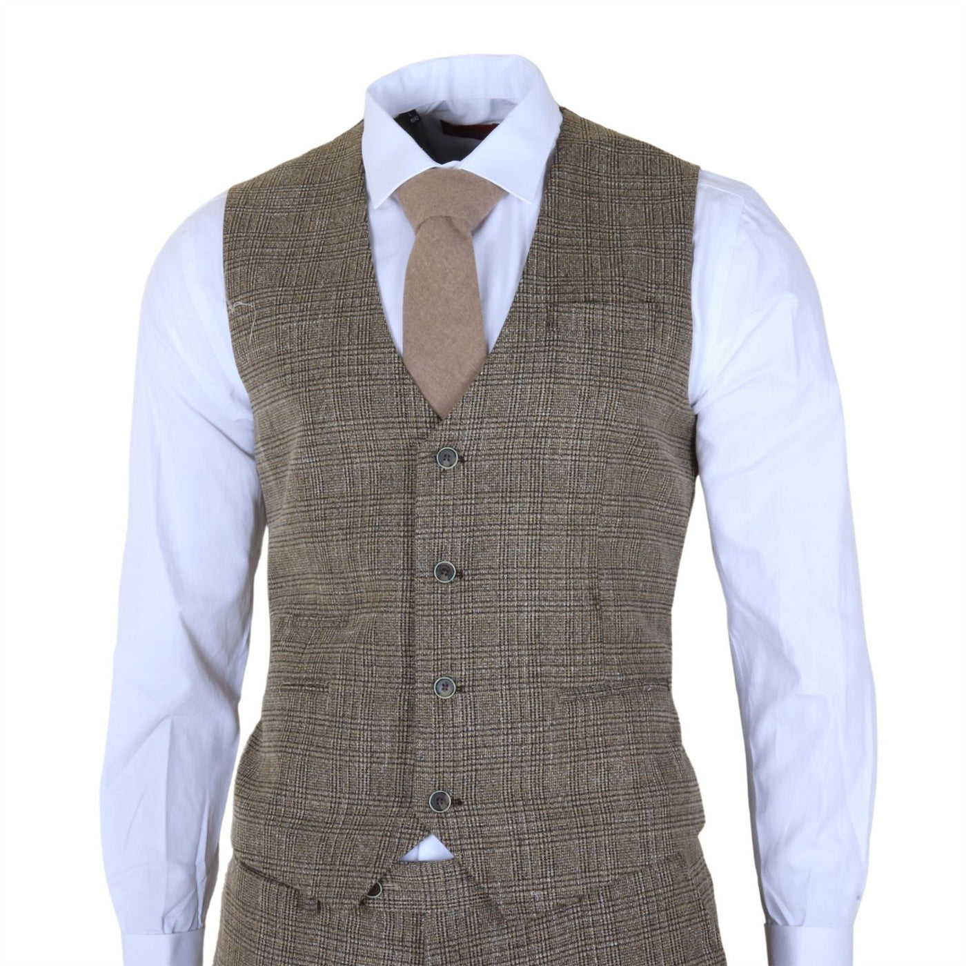 Men's 3-Piece Brown Classic Check Suit Slim Fit Plaid Formal Party Suit