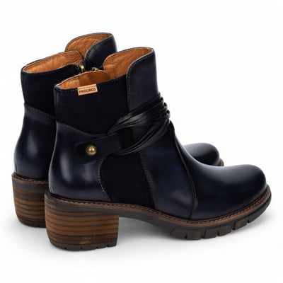 Pikolinos Women’s Blue Leather Zipped Heel Ankle Boots - San Sebastia