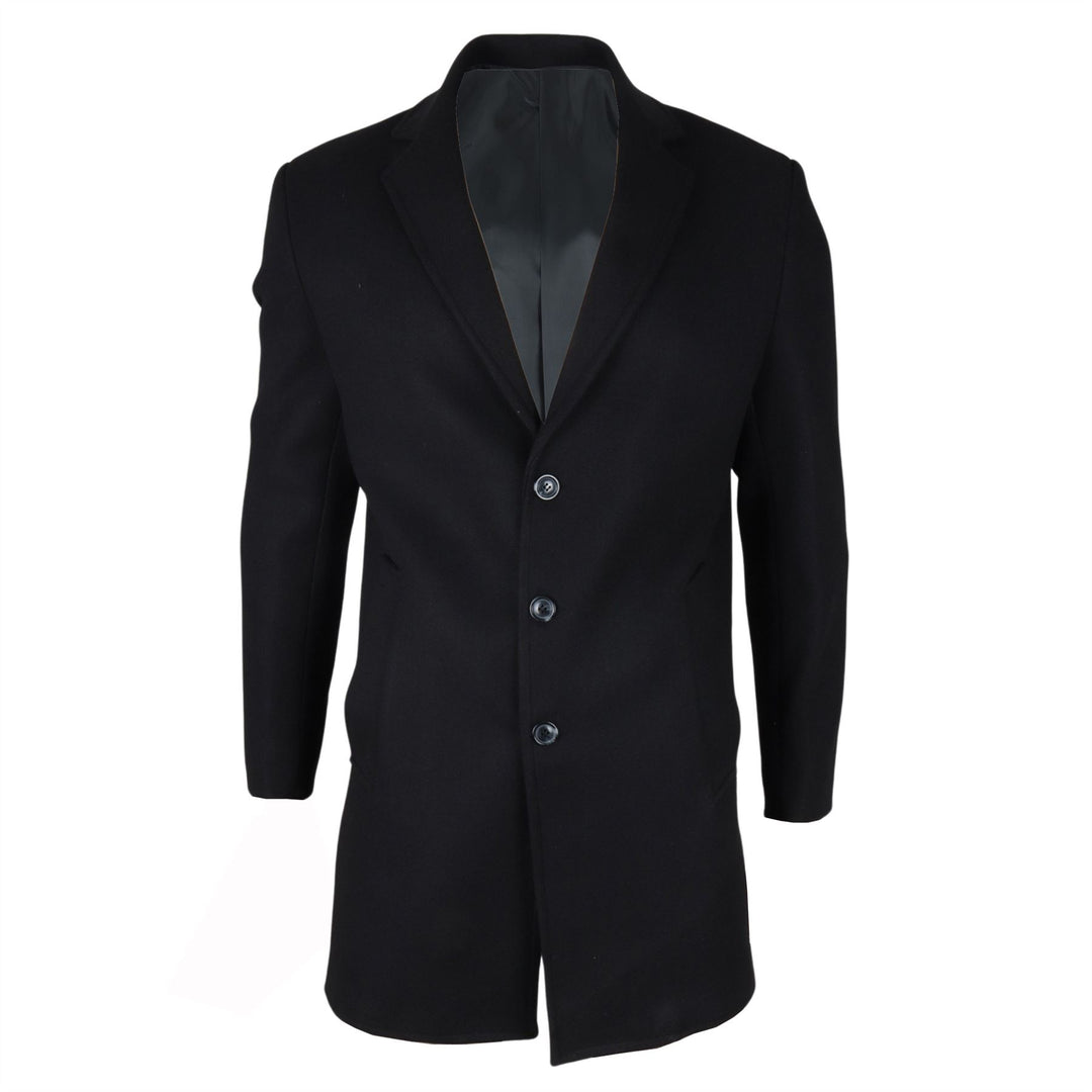 Men's Notched Lapel Collar Wool Blend Black Overcoat – Infinity