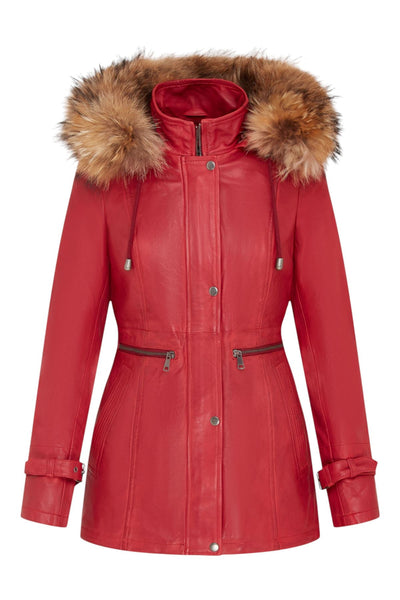 Parka da donna in pelle con cappuccio-Putian