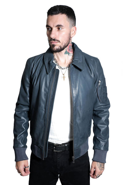 Mens A2 Cowhide Leather Bomber Jacket-Oslo