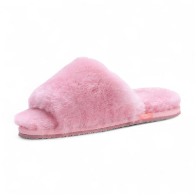 Women's Sheepskin Slippers Pink Warm Winter Fur Sliders - Nordic
