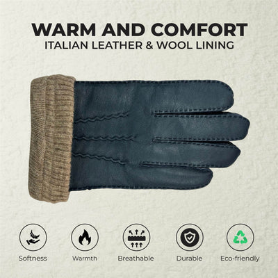 Men’s Italian Leather Warm Wool Lining Winter Gloves - M-LGV-405