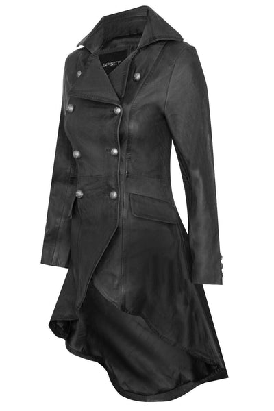 Womens Goth Leather Edwardian Flare Coat-Rushmoor - Upperclass Fashions 