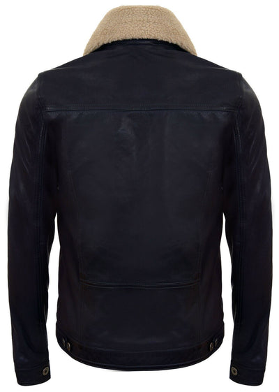 Mens Removable Collar Leather Trucker Jacket-Zagreb