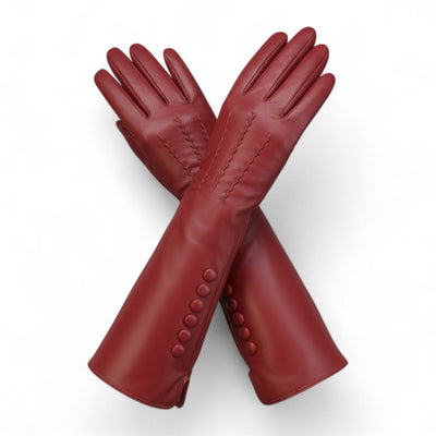 Womens Long Italian Leather Winter Button Design Soft Wool Lining Gloves - L-GLV-201