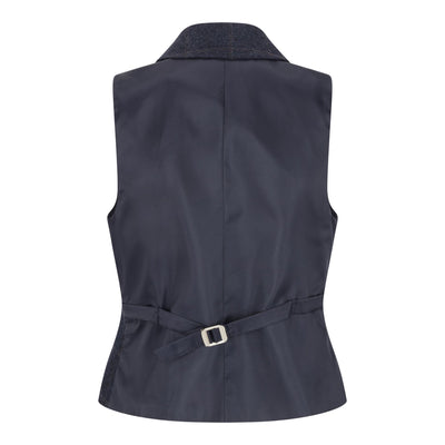 Women's Navy Blue Tailored Fit Tweed Formal Waistcoat