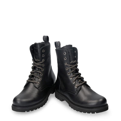 Panama Jack Women's Frisia B1 Black Waterproof Leather Combat Boots