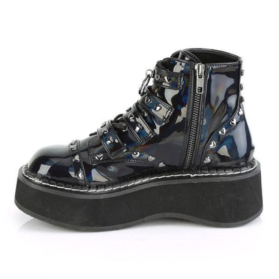 Demonia Emily 315 Black Holographic Studded Ankle Boots