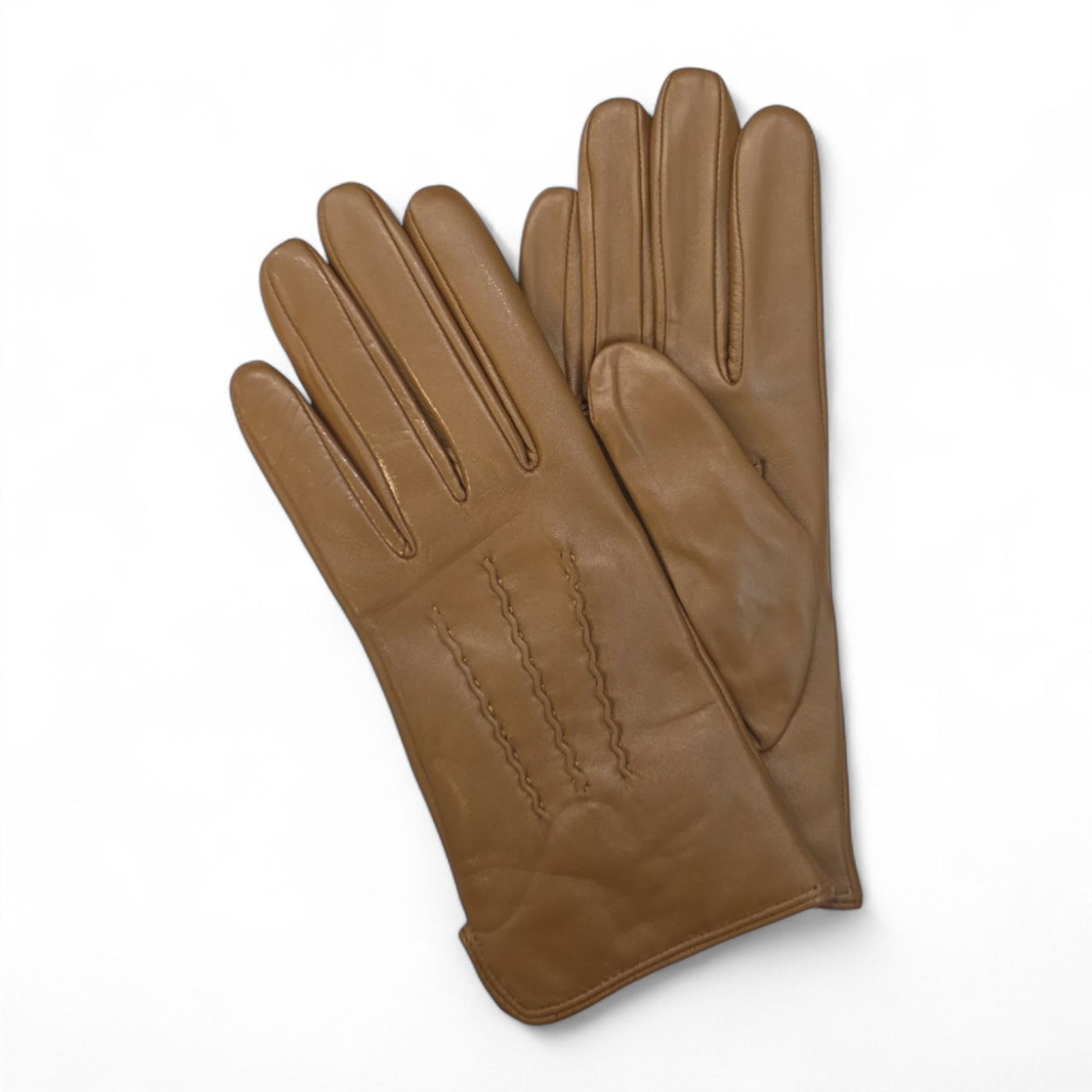 Womens Italian Leather Winter Stitch Line Design Soft Wool Lining Gloves - L-GLV-301