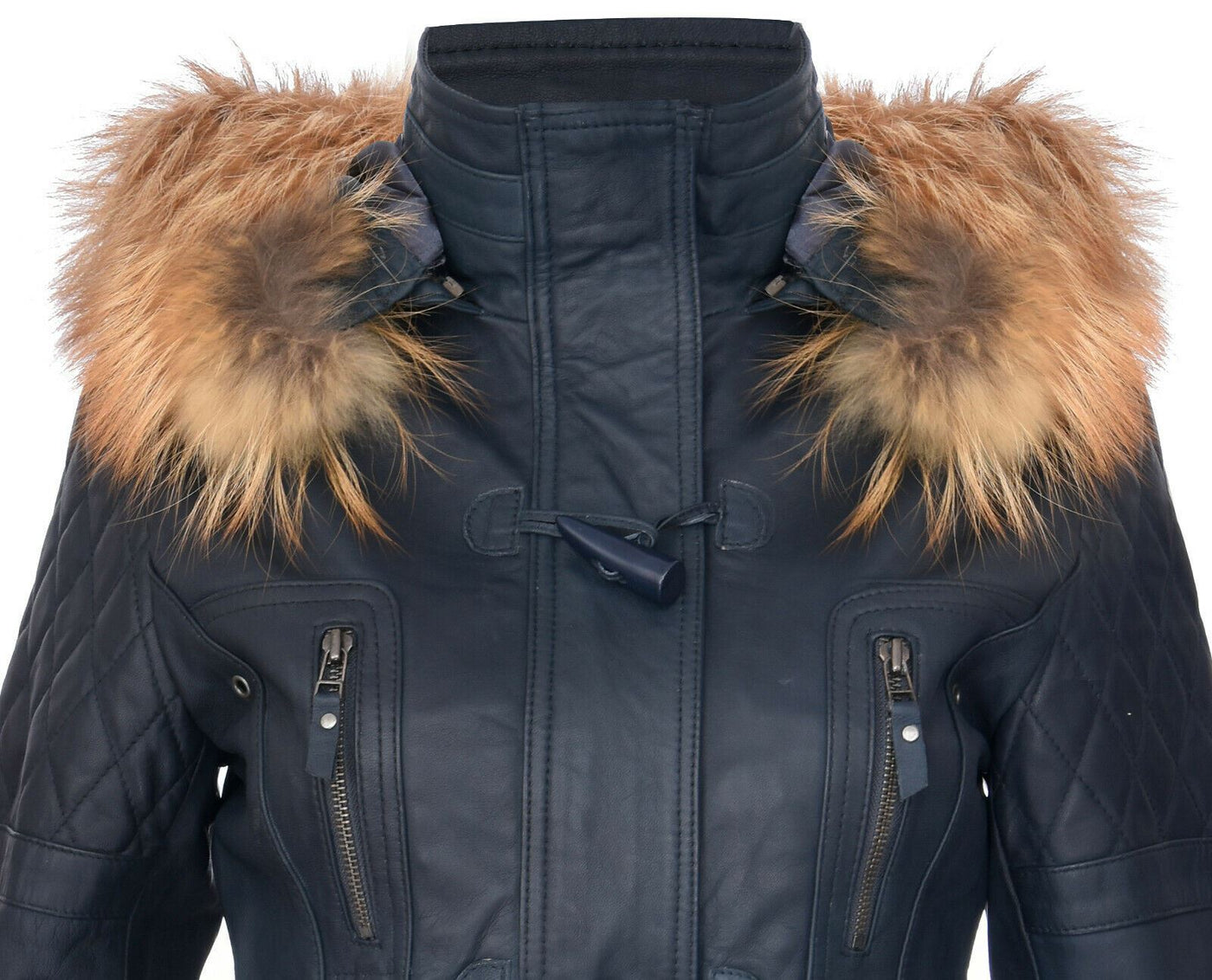 Womens Quilted Leather Parka Jacket-Brussels