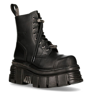 New Rock Black Leather Combat Tower Boots- M-NEWMILI083-S21