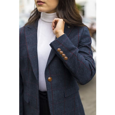Women's Navy Tweed Tailored Fit Formal Blazer