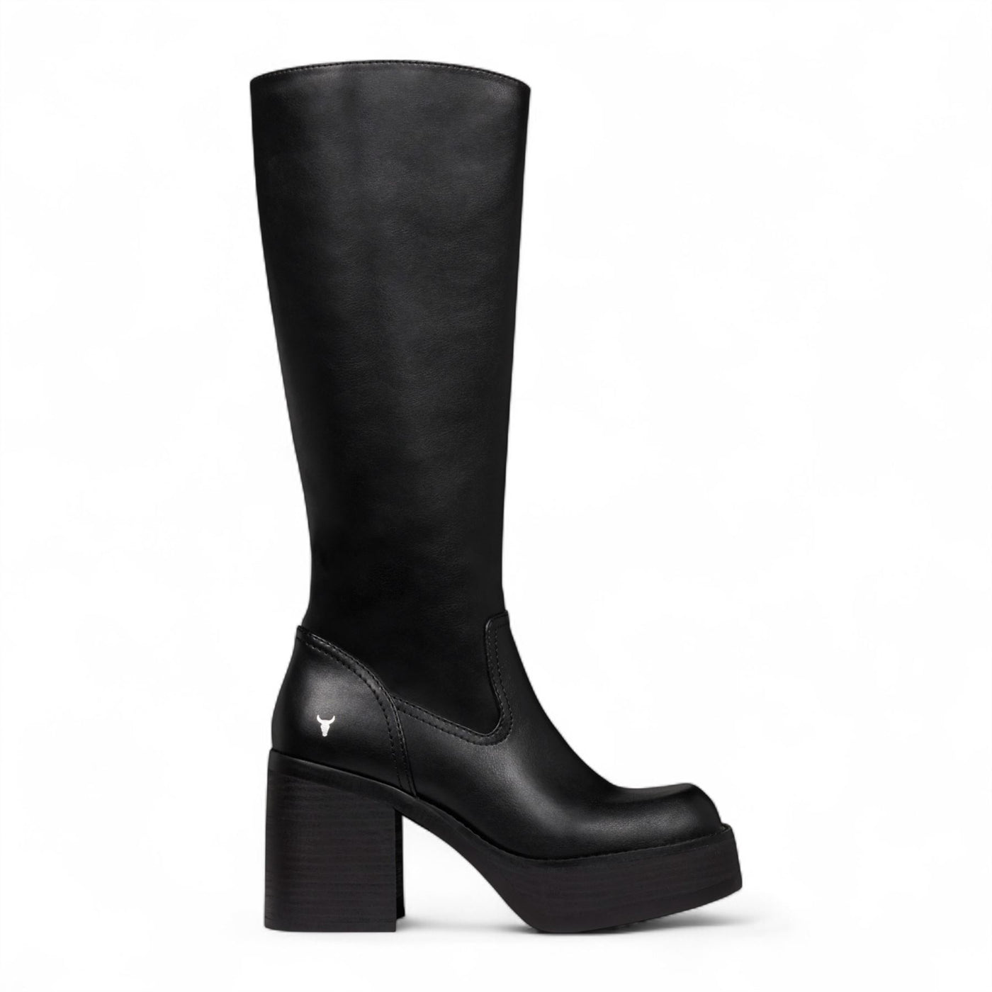 Windsorsmith Womens Black Faux Leather Knee-High Platform Heel Boots - Niche