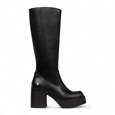 Windsorsmith Womens Black Faux Leather Knee-High Platform Heel Boots - Niche