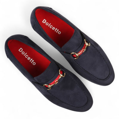 Men's Suede Loafers with Gold Buckle Slip-On Dress Shoes