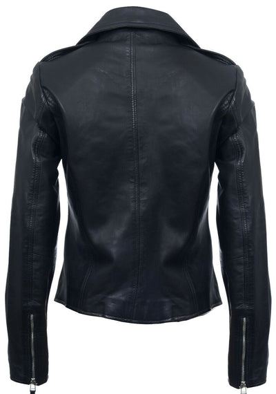 Womens Black Leather Biker Jacket-Tamale