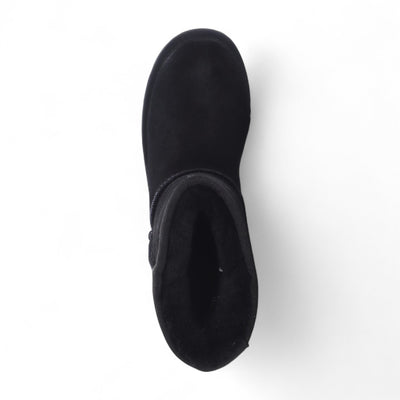 Women's Genuine Sheepskin Black Suede Slip-On Ankle Winter Boots - Dusk