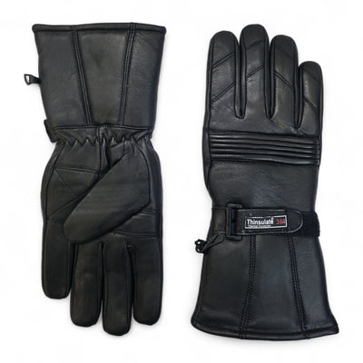 Men's Thermal Motorbike Black Leather Waterproof Biker Protection Gloves