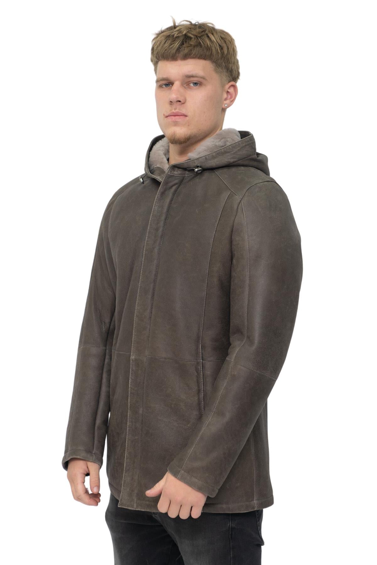 Mens Sheepskin Hooded Parka Coat-Leyland