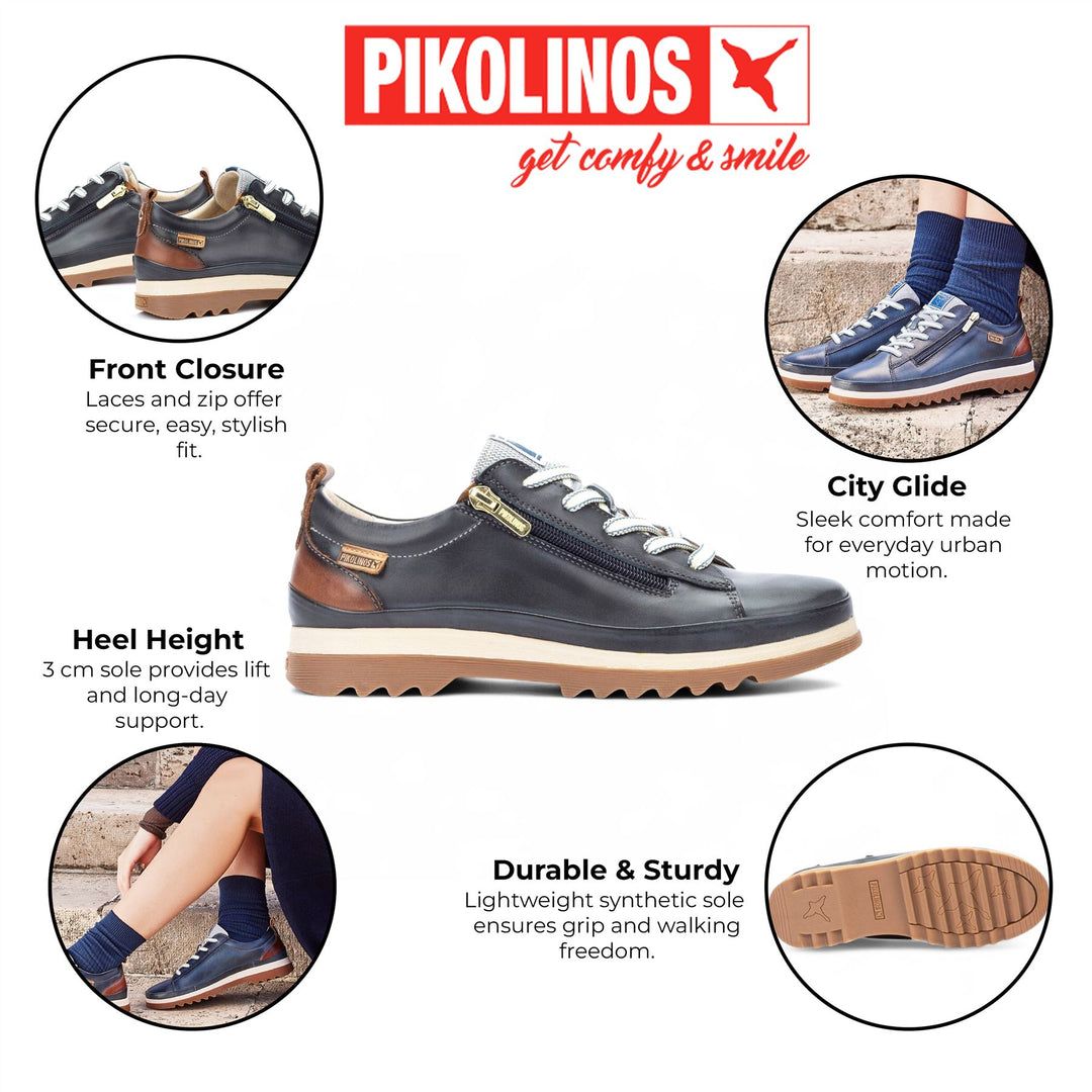 Pikolinos Women's Ocean Blue Leather Laces & Zipper Trainers
