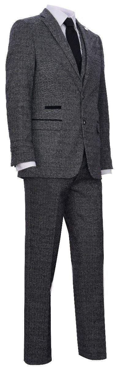 Men's 3 Piece Grey Herringbone Tweed Suit