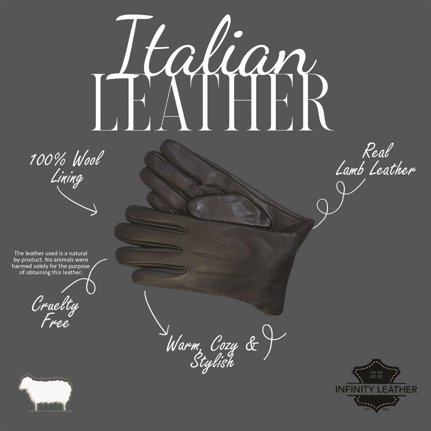 Men’s Italian Leather Warm Wool Lining Winter Gloves - M-LGV-305