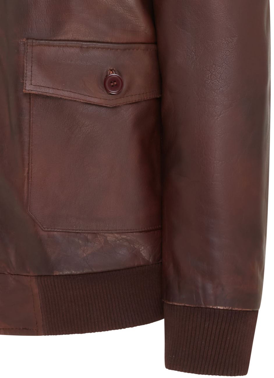 Mens Brown Cowhide Leather Aviator Bomber Jacket - Akhiok