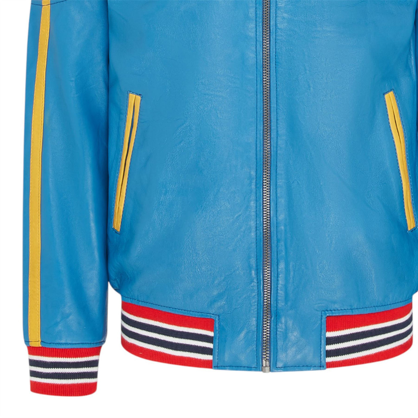 Men's Blue Leather Track Racing Bomber Biker Jacket - Player
