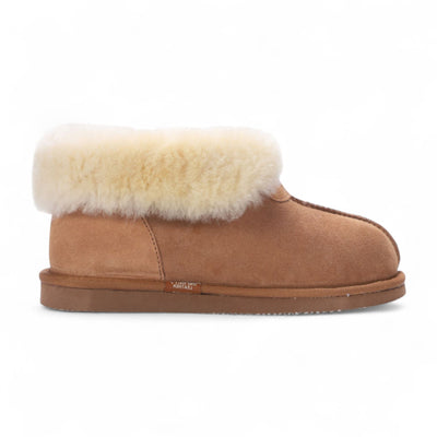 Women's Sheepskin Suede Ankle Tan Slip-On Bootie Winter - Glacier