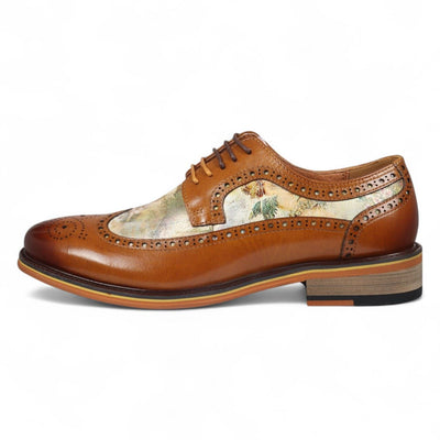 Justin Reess Men's Brown Leather Floral Brogue Shoes - Scott